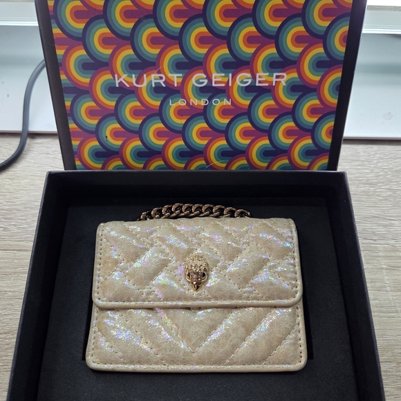 Kurt Geiger Handbags - Kurt Geiger Iridescent Quilted Cream Crossbody with Gold Chain